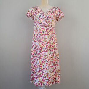 BODEN US 6L/UK 10L Short Sleeve Pleated Olive Branch Print 'Regatta' Midi Dress